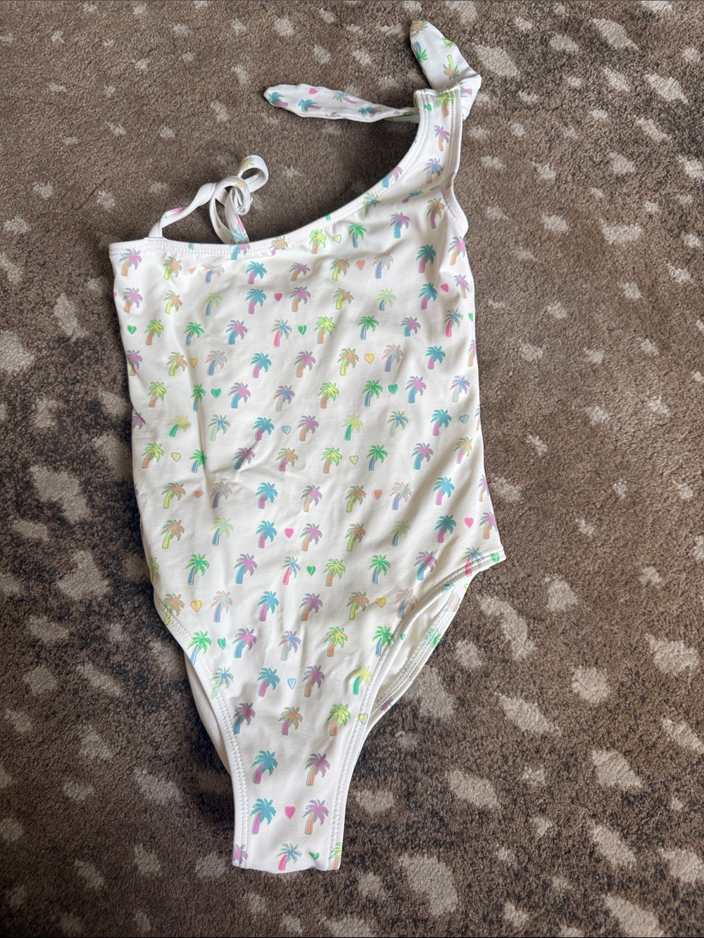 Roller Rabbit Kids One-Piece Swimsuit in White with Pastel Palm Print